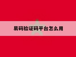易码验证码平台怎么用