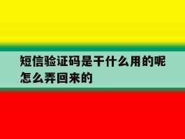短信验证码是干什么用的呢怎么弄回来的的简单介绍